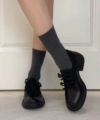 Black Flats Faux Leather Fashion Lace Up Flat Shoes For Women
