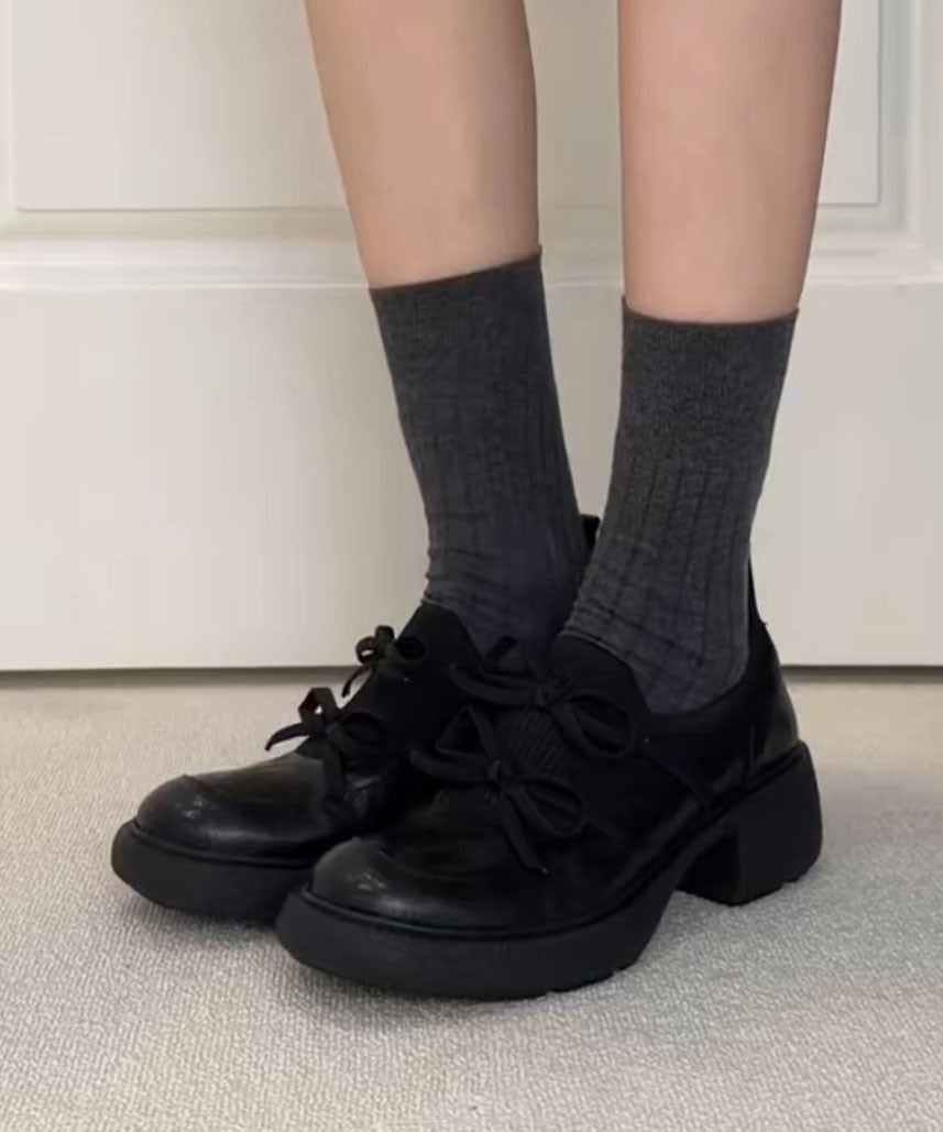 Black Flats Faux Leather Fashion Lace Up Flat Shoes For Women