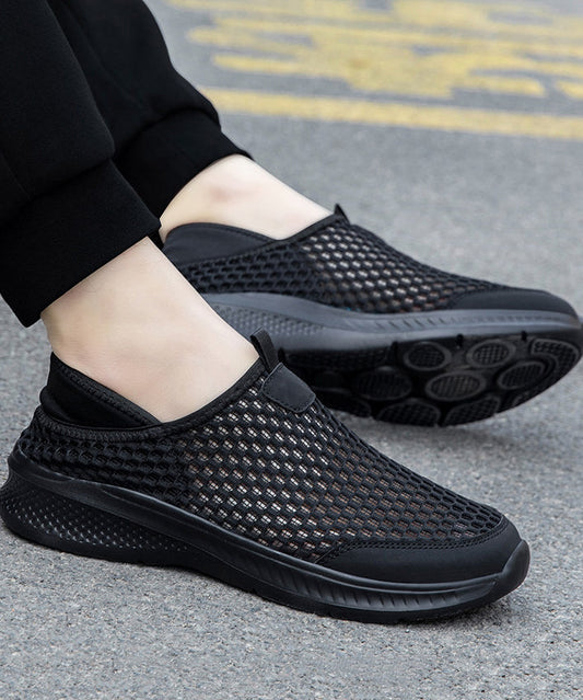 Black Flats Knit Fabric Elegant Hollow Out Flat Feet Shoes