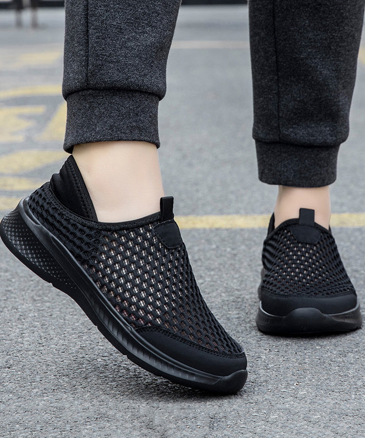 Black Flats Knit Fabric Elegant Hollow Out Flat Feet Shoes