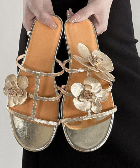 Black Floral Faux Leather Splicing Slide Sandals Peep Toe