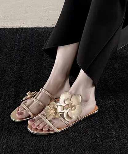 Black Floral Faux Leather Splicing Slide Sandals Peep Toe