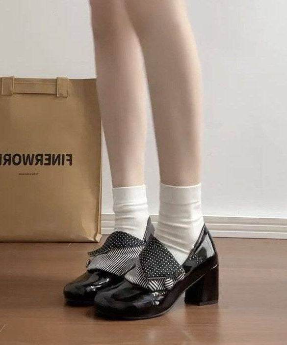 Black High Heels Splicing Chunky High Heels
