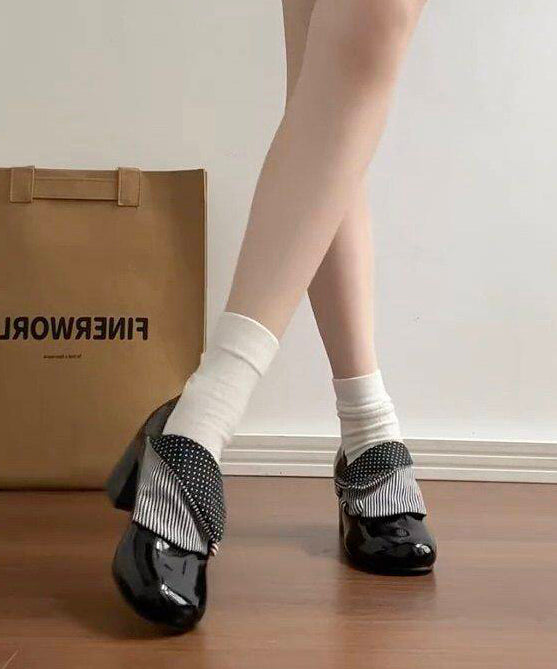 Black High Heels Splicing Chunky High Heels