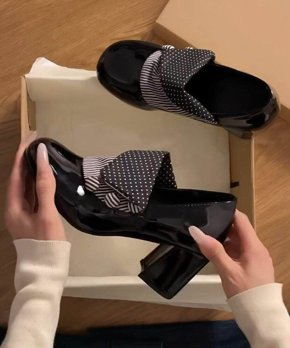 Black High Heels Splicing Chunky High Heels