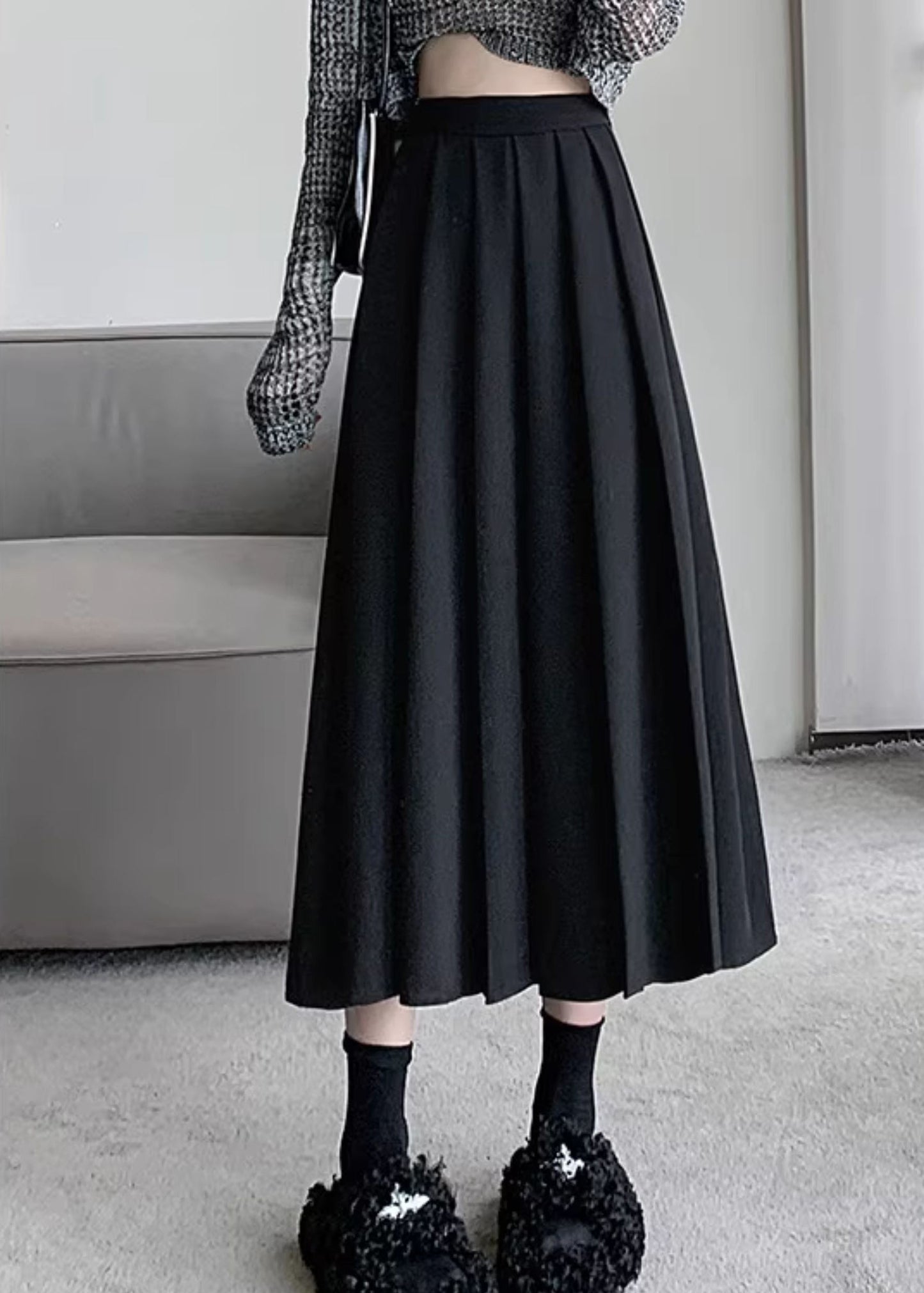 Black High Waist Solid A Line Skirts