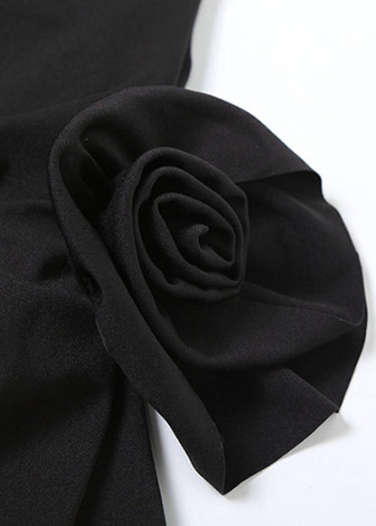 Black High Waist Solid Dresses Cold Shoulder Summer