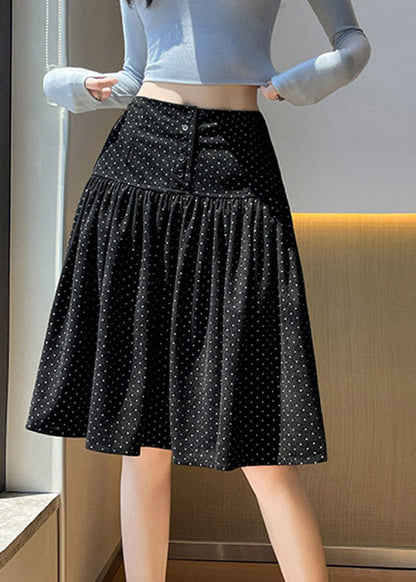 Black High Waist Wrinkled Corduroy A Line Skirt