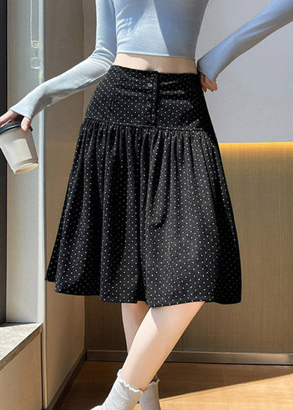 Black High Waist Wrinkled Corduroy A Line Skirt