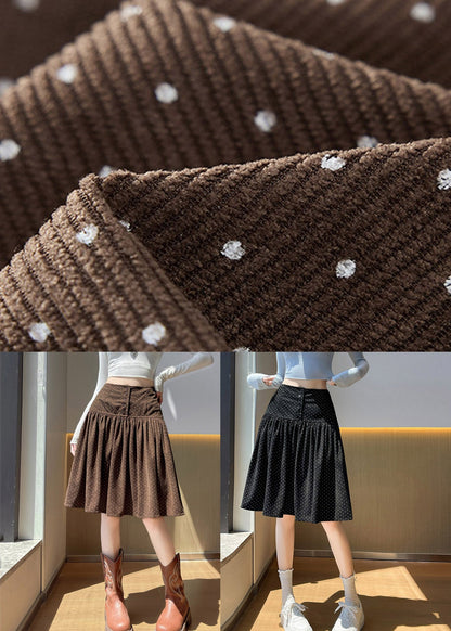 Black High Waist Wrinkled Corduroy A Line Skirt