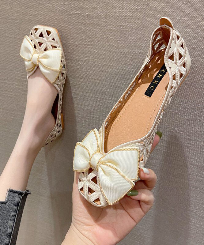 Black Hollow Out Bow Splicing Flat Shoes For Women