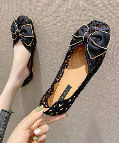 Black Hollow Out Bow Splicing Flat Shoes For Women