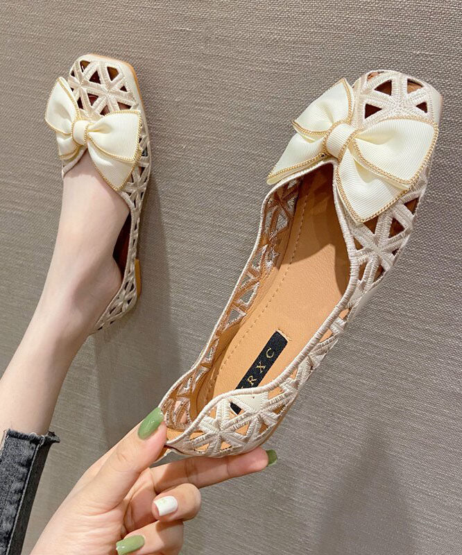 Black Hollow Out Bow Splicing Flat Shoes For Women