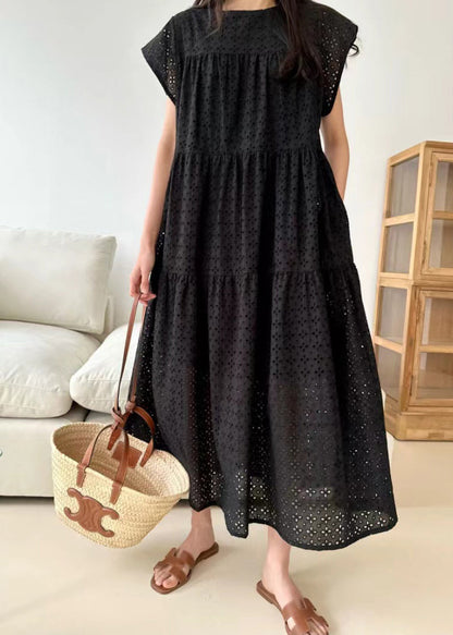 Black Hollow Out Cotton Dresses Embroidered Summer