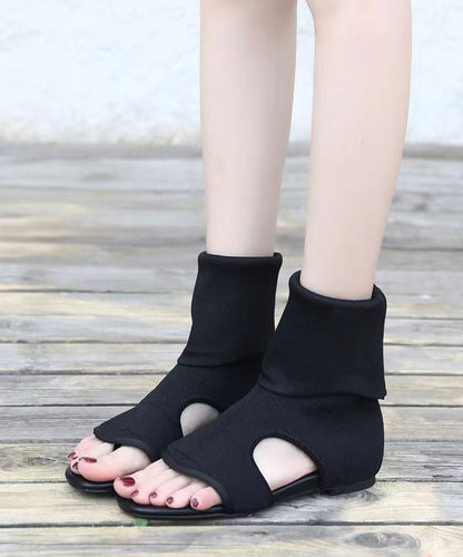 Black Hollow Out Peep Toe Boho Splicing Boots