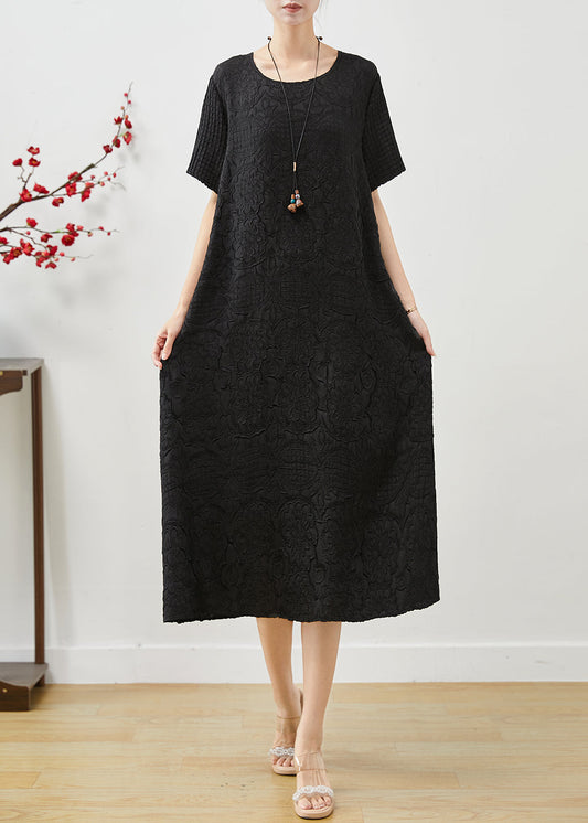 Black Jacquard Cotton Long Dress Oversized Summer
