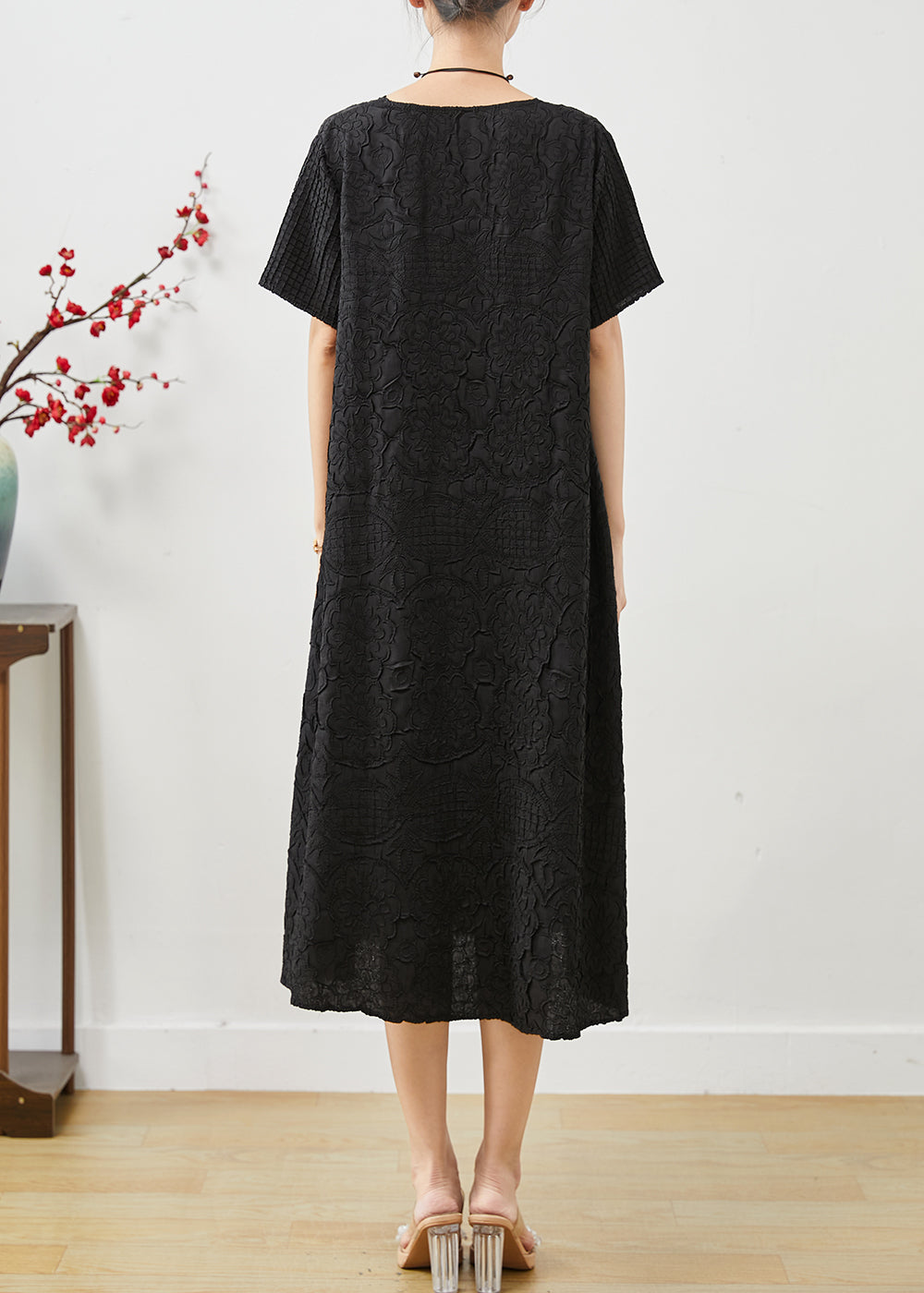Black Jacquard Cotton Long Dress Oversized Summer