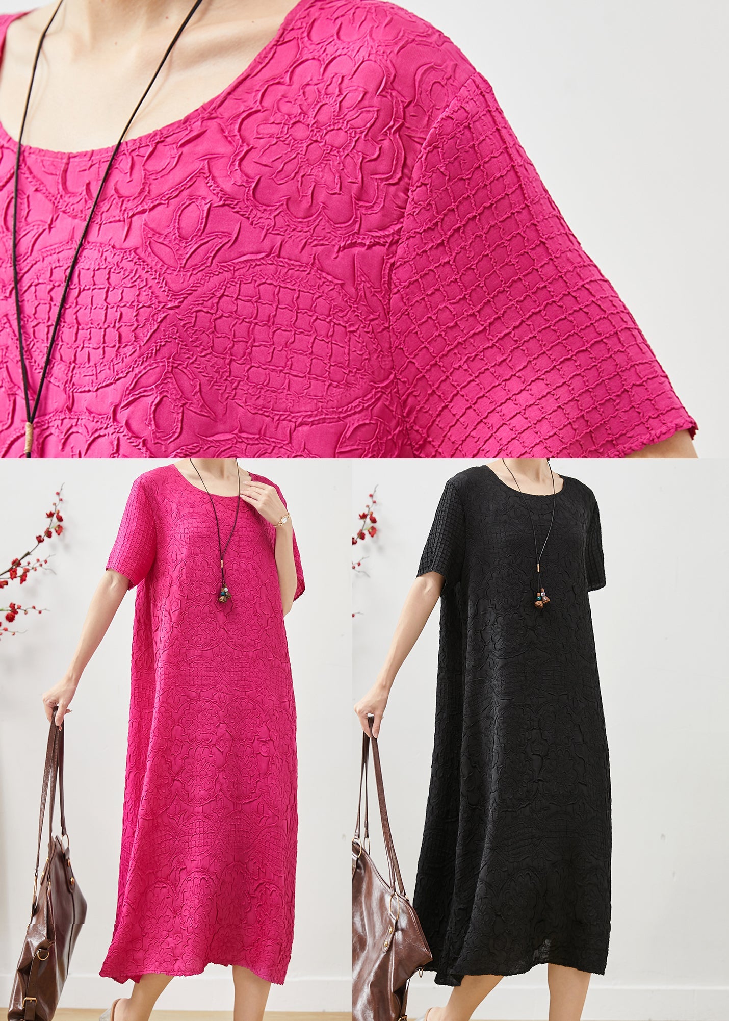 Black Jacquard Cotton Long Dress Oversized Summer