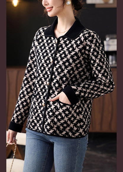 Black Knit Cardigans Peter Pan Collar Fall