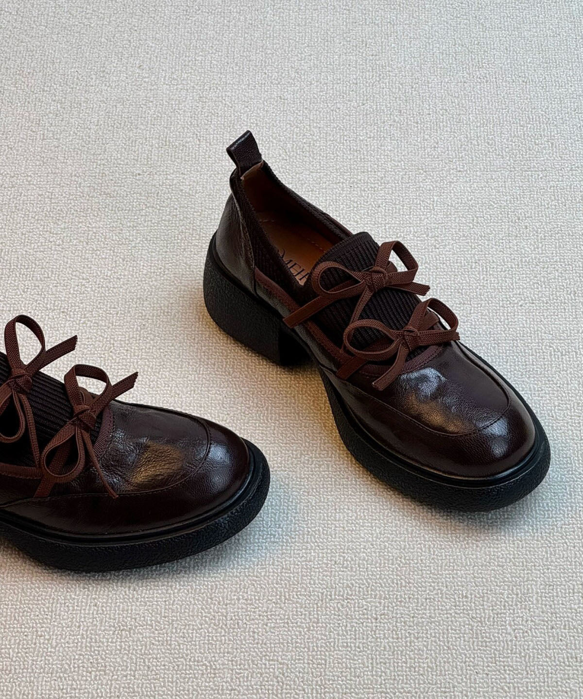 Black Loafer Shoes Faux Leather Comfy Splicing Bow Loafer Shoes