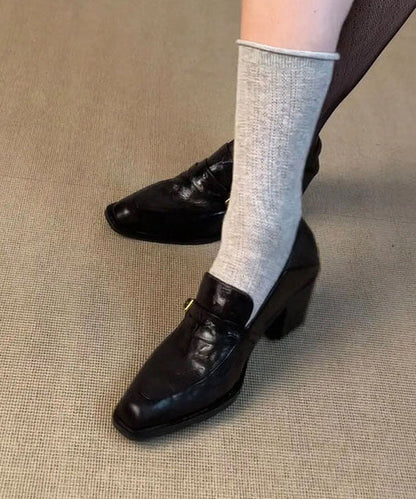 Black Loafers Chunky Faux Leather Comfortable Loafer Shoes