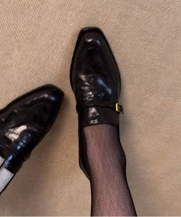 Black Loafers Chunky Faux Leather Comfortable Loafer Shoes