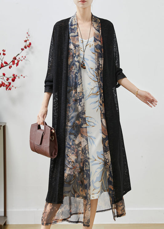 Black Patchwork Chiffon Fake Two Piece Cardigan Oversized Spring