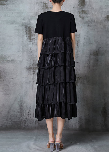 Black Patchwork Cotton Halter Dresses Exra Large Hem Summer