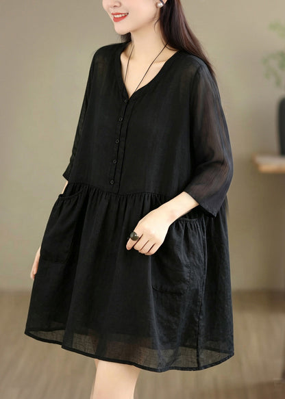 Black Patchwork Solid Mid Dress Half Sleeve