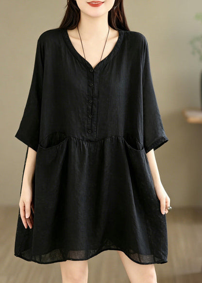 Black Patchwork Solid Mid Dress Half Sleeve