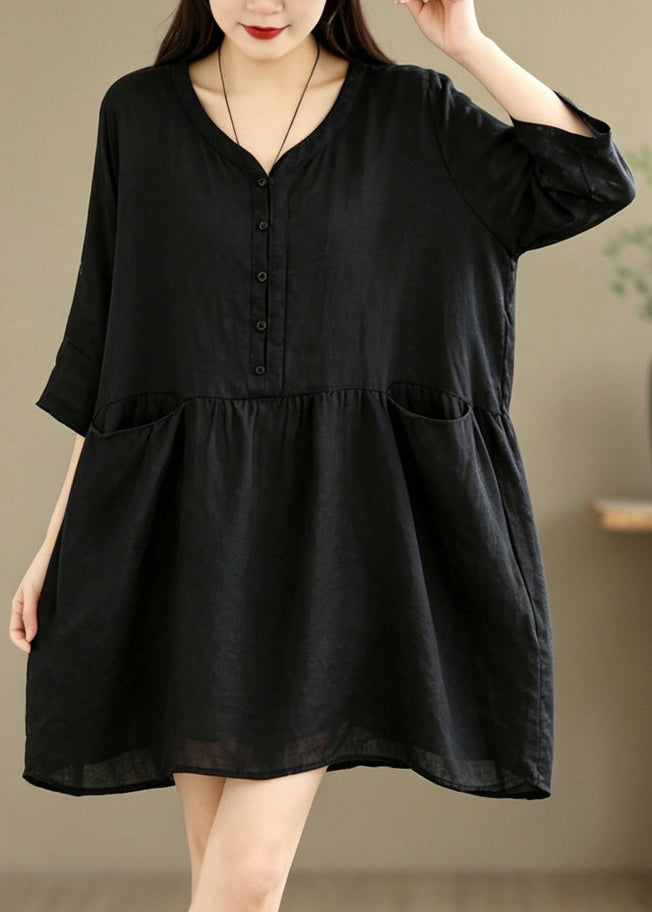 Black Patchwork Solid Mid Dress Half Sleeve