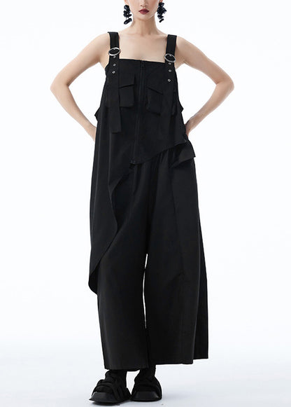 Black Patchwork Stylish Top Shirt Asymmetrical Pockets Summer