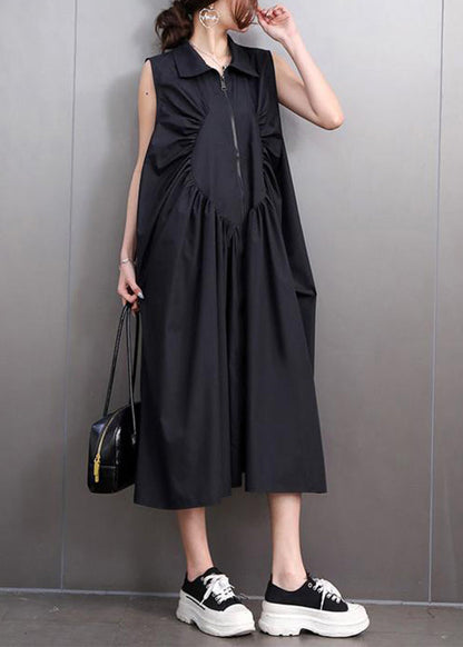 Black Patchwork Wrinkled Solid Maxi Dresses Summer