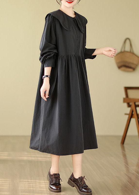 Black Peter Pan Collar Patchwork Maxi Dress Fall