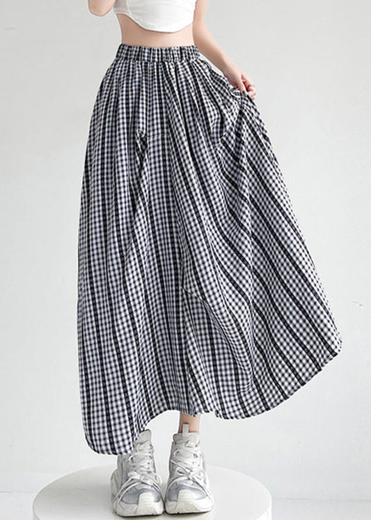 Black Plaid Elastic Waist Draping Maxi Skirt