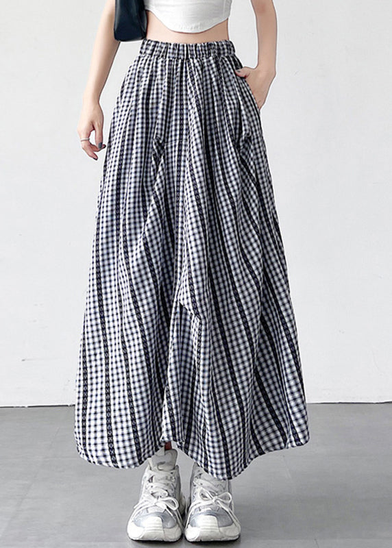 Black Plaid Elastic Waist Draping Maxi Skirt