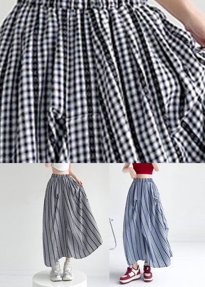 Black Plaid Elastic Waist Draping Maxi Skirt