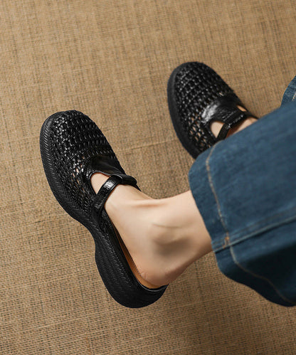 Black Platform Sheepskin Elegant Splicing Slide Sandals Hollow Out