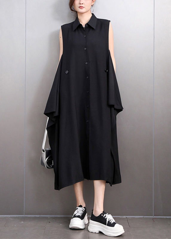 Black Pockets Button Maxi Dresses Summer