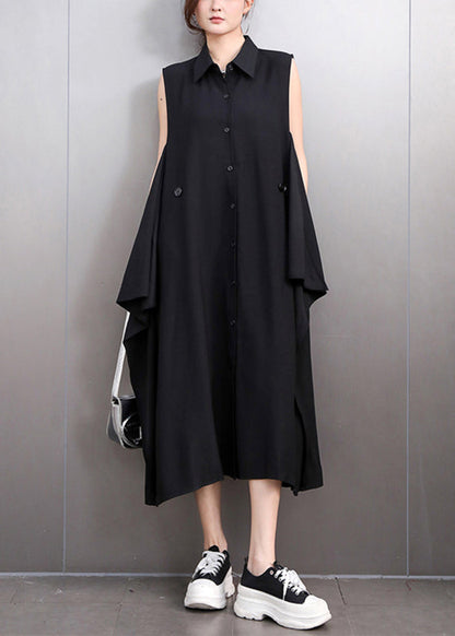 Black Pockets Button Maxi Dresses Summer