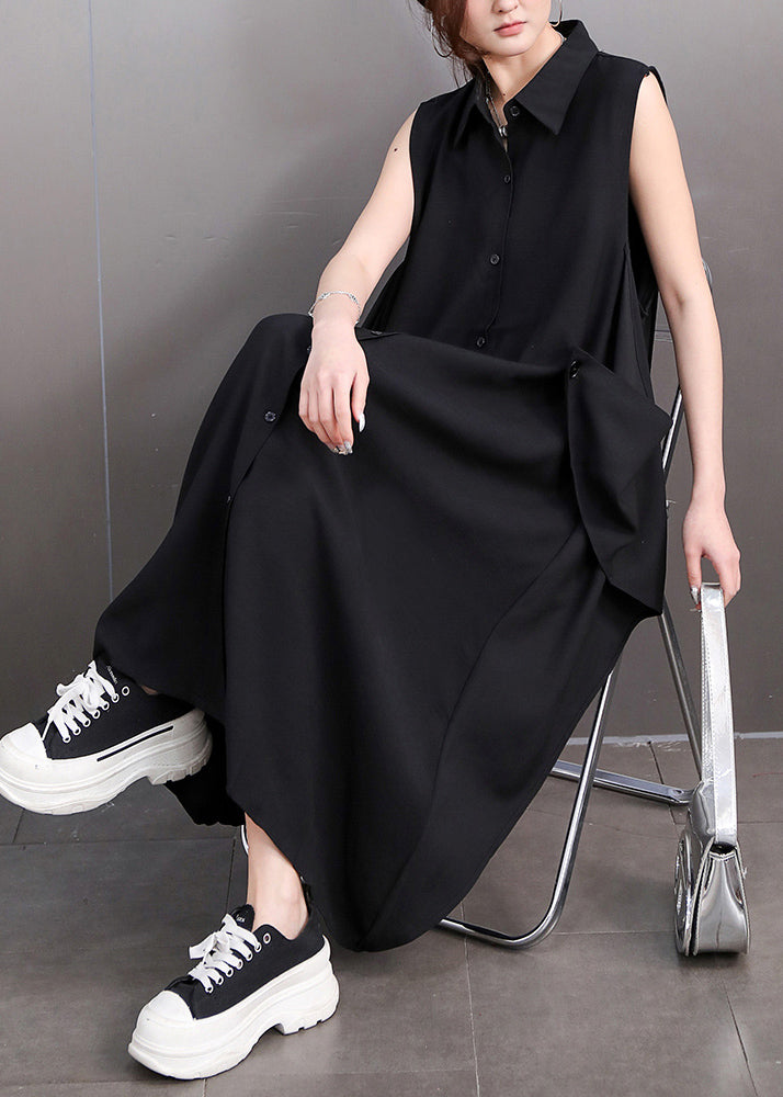 Black Pockets Button Maxi Dresses Summer