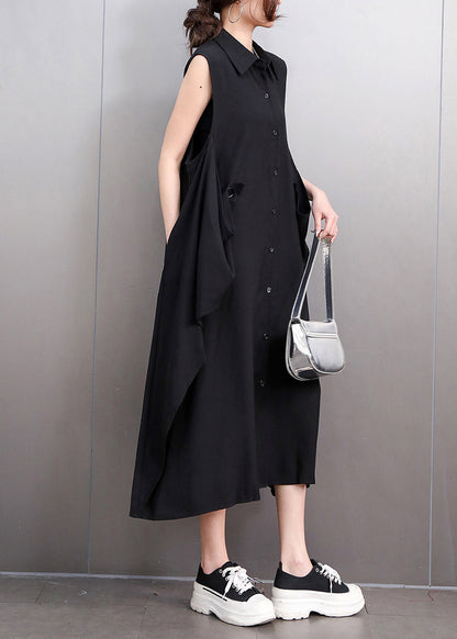 Black Pockets Button Maxi Dresses Summer