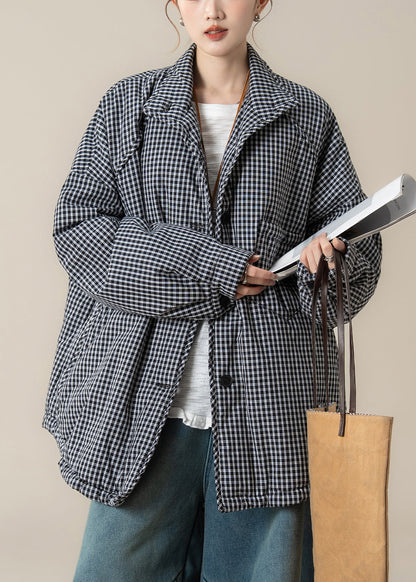 Black Pockets Button Warm Parkas Lanter Sleeve