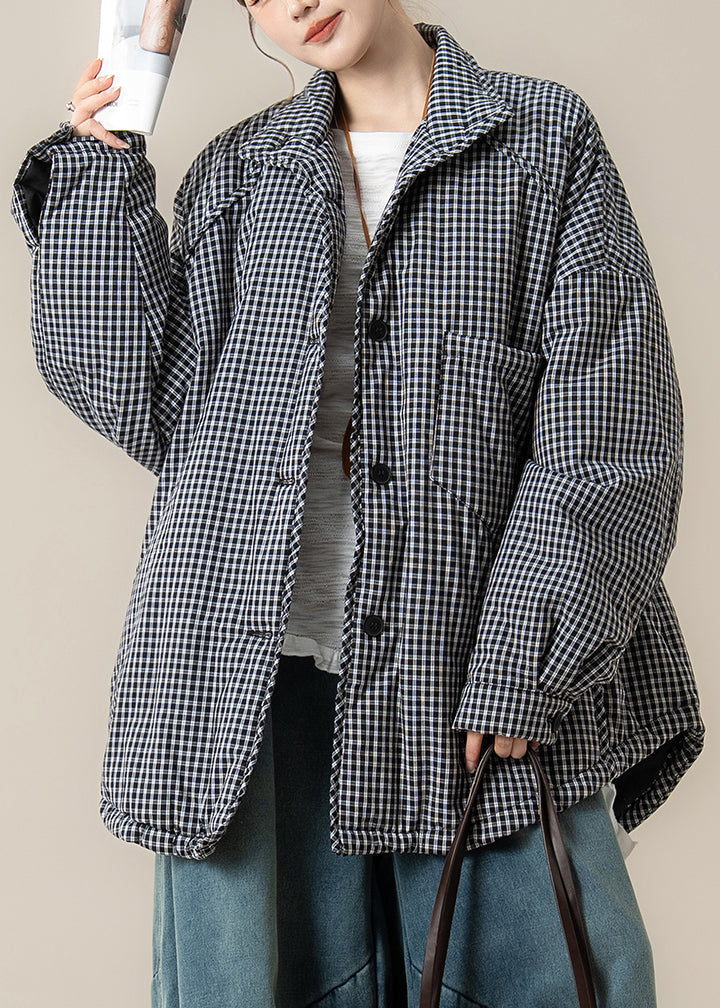 Black Pockets Button Warm Parkas Lanter Sleeve