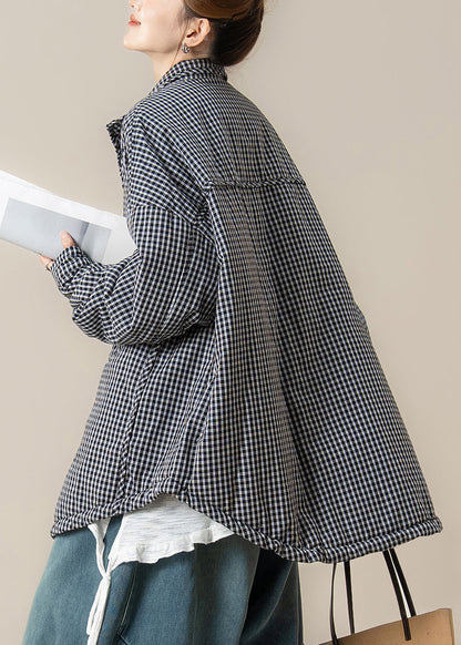 Black Pockets Button Warm Parkas Lanter Sleeve