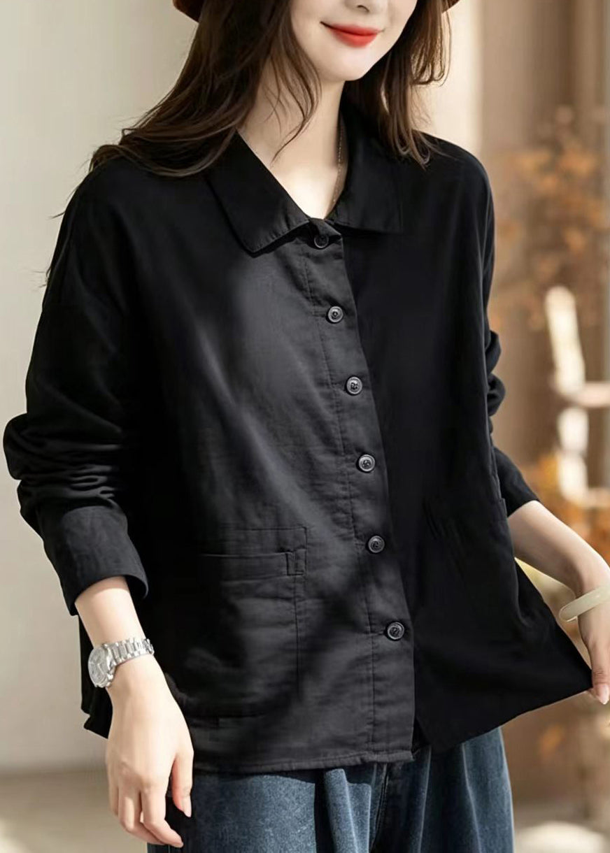 Black Pockets Double-Iayer Cotton Jacket Turn-Down Collar Fall