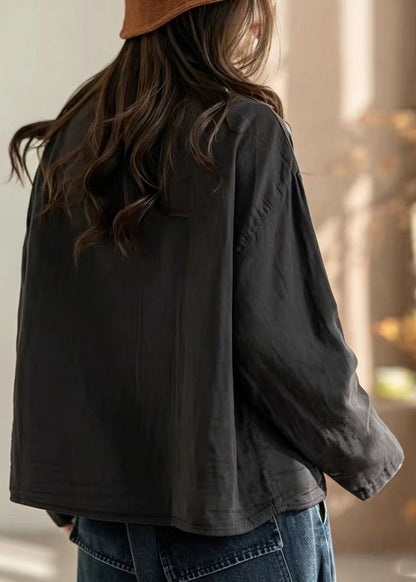 Black Pockets Double-Iayer Cotton Jacket Turn-Down Collar Fall