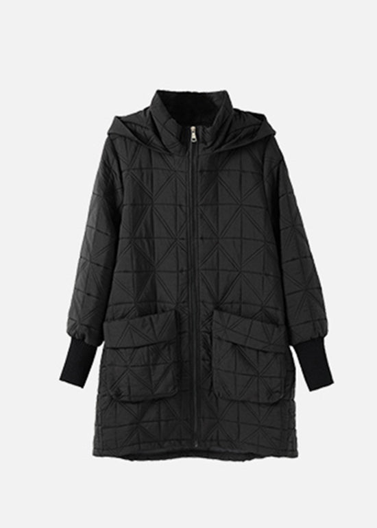 Black Pockets Fine Cotton Filled Parka Coats Hooded Winter