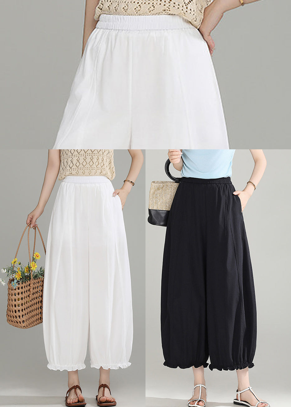 Black Pockets High Waist Lantern Crop Pants Ruffled Summer
