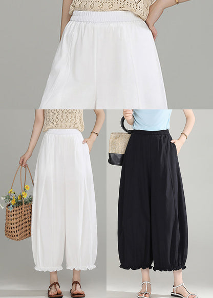 Black Pockets High Waist Lantern Crop Pants Ruffled Summer